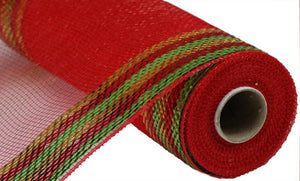 10" Christmas Red with Wide Multi Striped Border Deco Mesh-10" Deco Mesh-Ellis Home & Garden