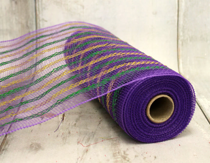 10" Mardi Gras Striped Deco Mesh