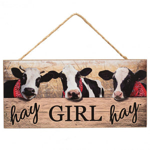 12.5" Hay Girl Hay Cows Wooden Sign-Spring Decor-Ellis Home & Garden