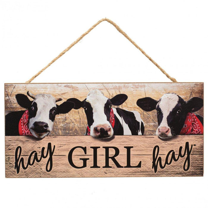 12.5" Hay Girl Hay Cows Wooden Sign