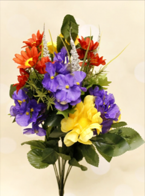18" Purple, Yellow & Orange Zinnia & Hydrangea Mixed Spring Floral Bush-Spring Bushes-Ellis Home & Garden