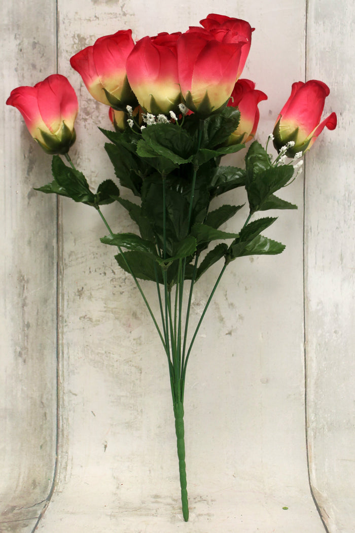 18" Red & Yellow Rosebud with Gypsum Floral Bush