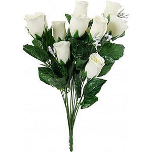 18" White Rosebud Floral Bush-Everyday Floral Bushes-Ellis Home & Garden
