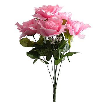19" Artificial Open Rose Bush - Pink