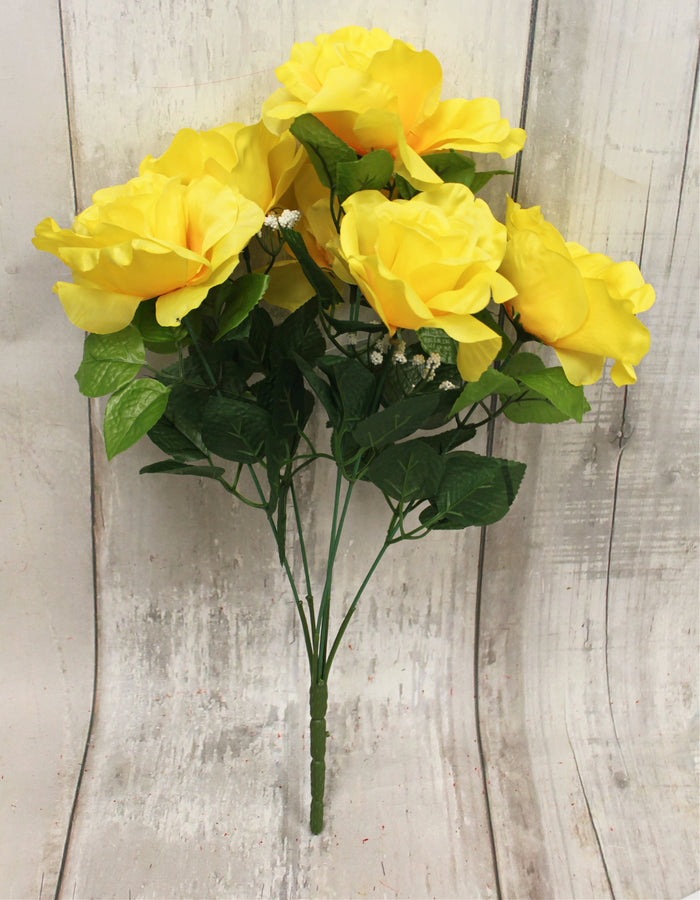 19" Artificial Open Rose Bush - Yellow
