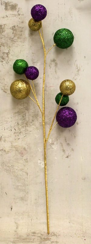 21" Mardi Gras Glittered Ball Spray-Mardi Gras Floral-Ellis Home & Garden
