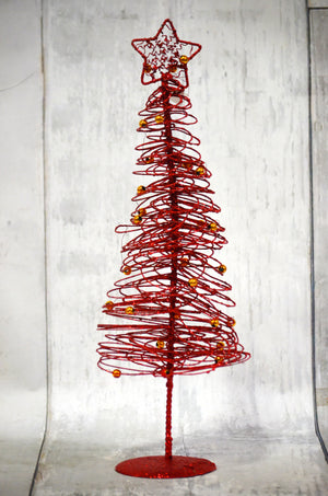 16" Red Metal Wire Christmas Tree