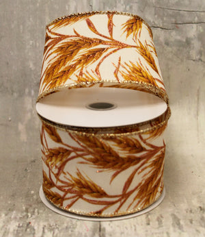 2.5" Elegant Wheat Fall Harvest Ribbon-Fall Harvest Ribbon-Ellis Home & Garden