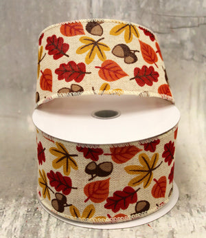 2.5" Fall Leaves & Acorns Ribbon-Fall Harvest Ribbon-Ellis Home & Garden