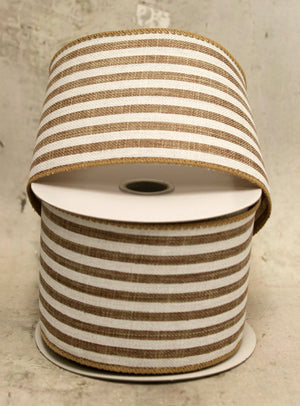 2.5" White & Burlap Stripe Ribbon - 5 yards-Spring Ribbon-Ellis Home & Garden