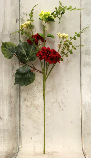 26" Spring Red Geranium Mixed Leaves Spray-Spring Floral-Ellis Home & Garden