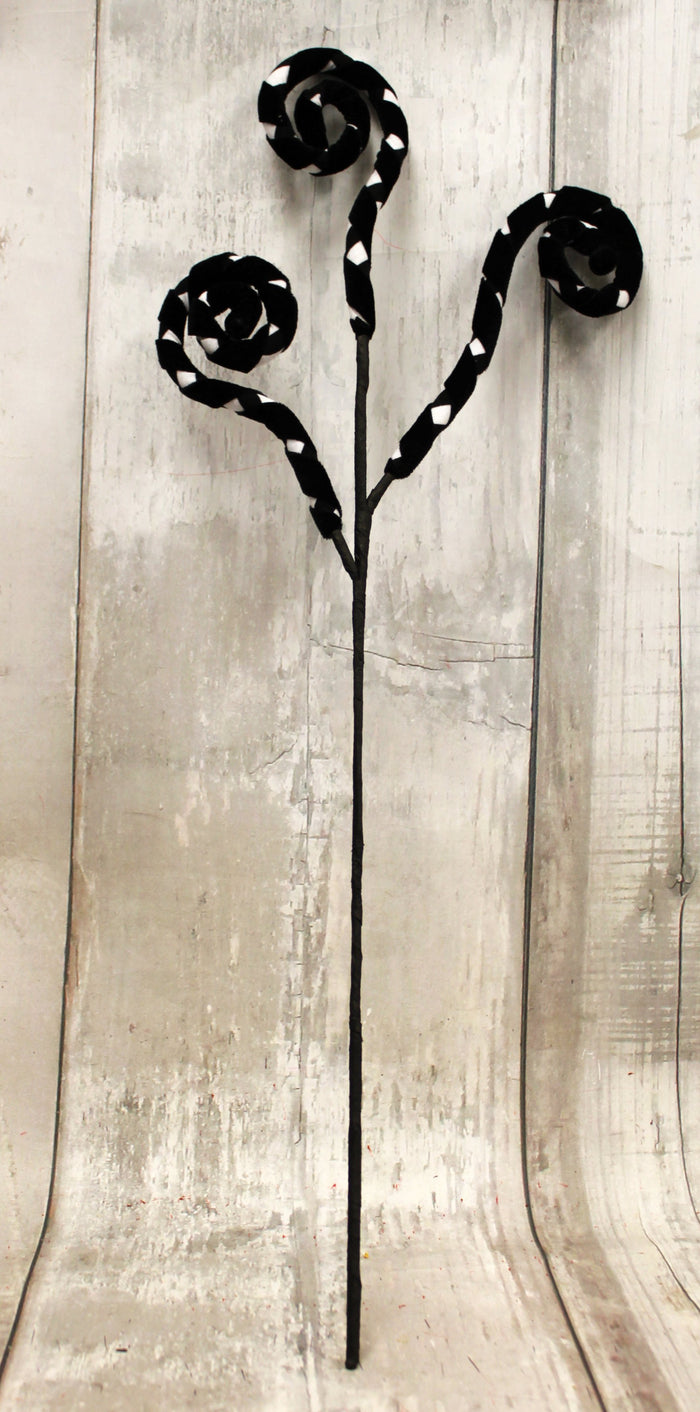 27" Black & White Plaid Curly Stem