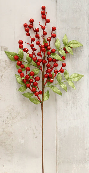 27" Red & Lime Green Glitter Berry Floral Spray-Christmas Floral-Ellis Home & Garden