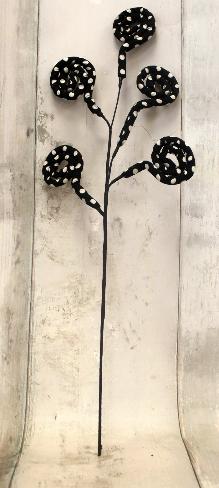 28" Black & White Polka Dot Swirl Floral Spray