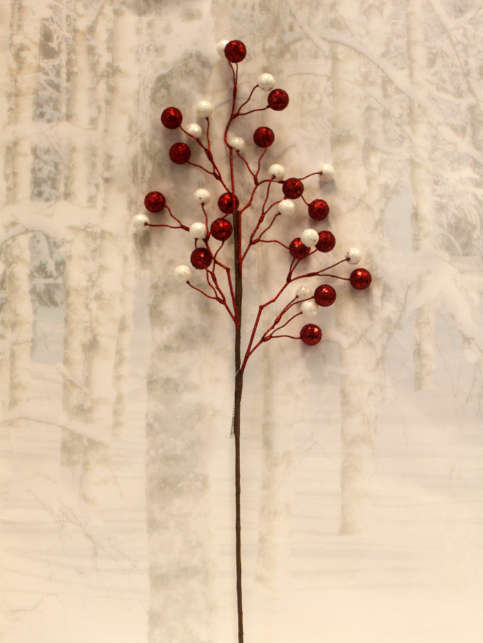 28" Red & White Glitter Ball Floral Spray