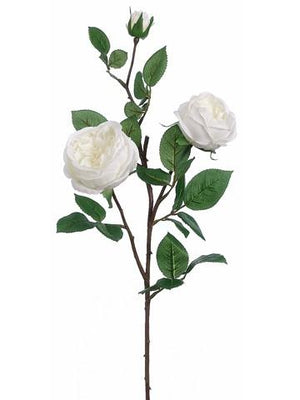 29" White Cabbage Rose Floral Spray-Floral Stems-Ellis Home & Garden
