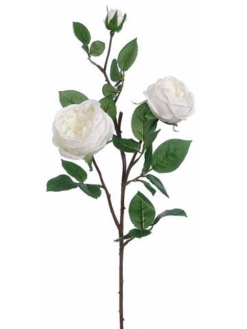 29" White Cabbage Rose Floral Spray