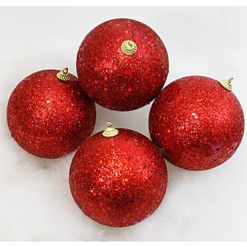 Chunky Red Glitter Boxed Christmas Ornaments