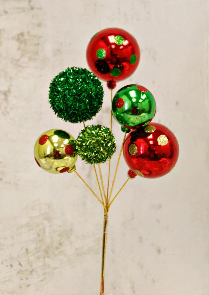 Red, Lime & Emerald Christmas Tinsel Ball Spray