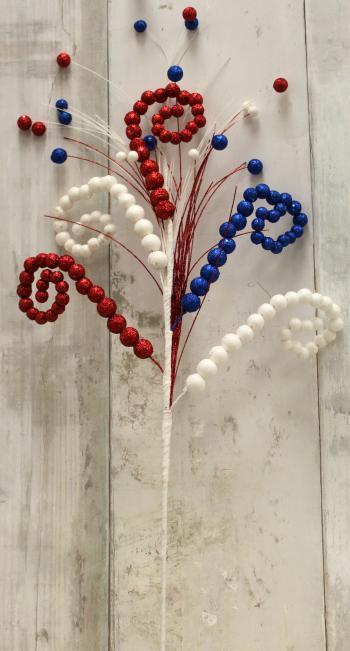 34" Red. White and Blue Curly Spray