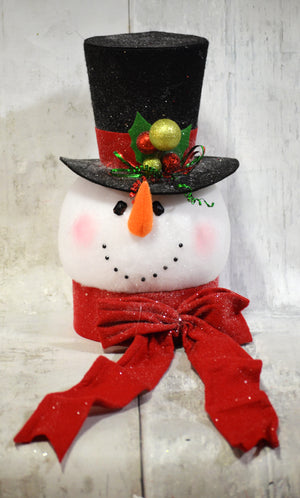 14.5" Snowman Tree Topper with Red Scarf & Black Hat