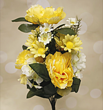 20" Yellow & White Peony and Hydrangea Mixed Spring Floral Bush