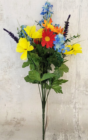 18" Bold Mixed Daisy & Grass Floral Bush