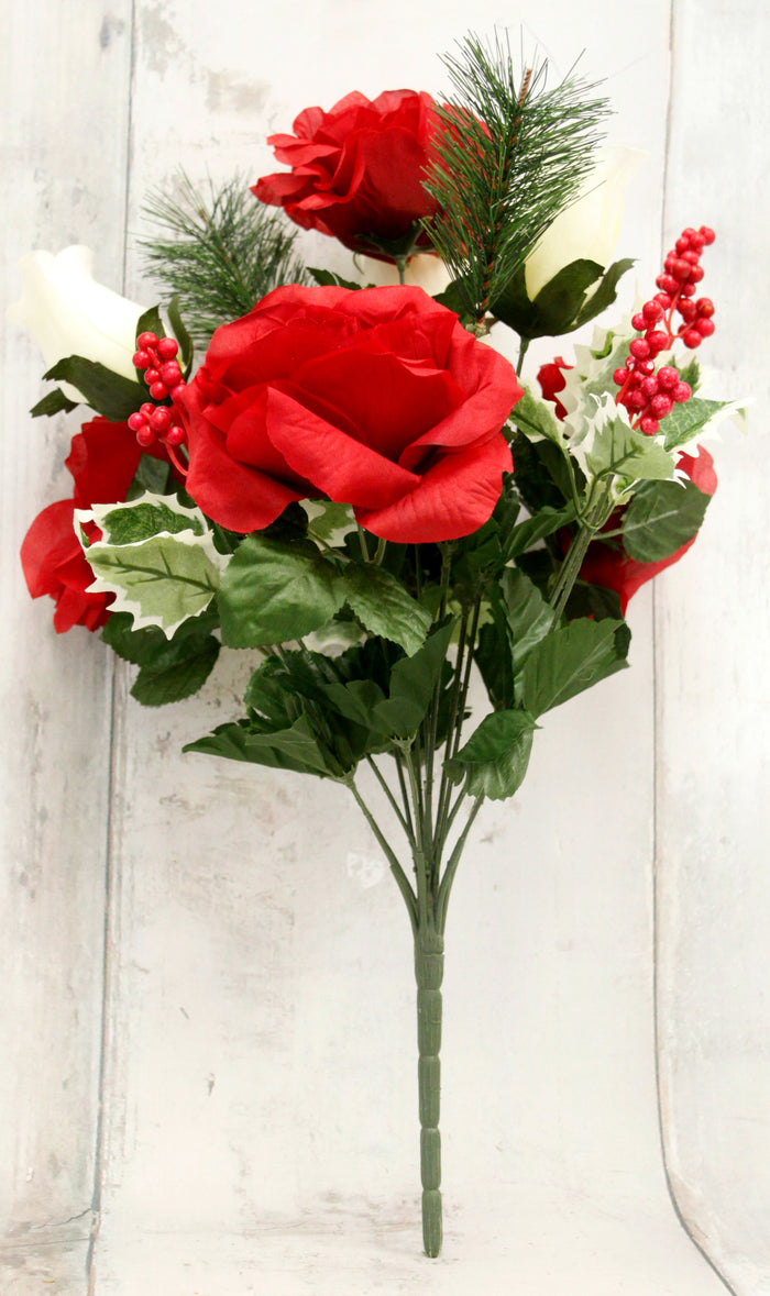 Christmas Roses & Holly Mixed Floral Bush