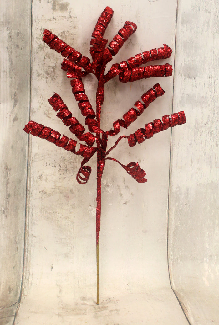 21" Red Curly Floral Spray