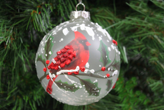 6" Cardinal Glass Ball Ornament