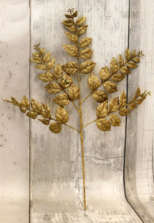 20" Gold Glittered Fern Spray-Christmas Floral-Ellis Home & Garden