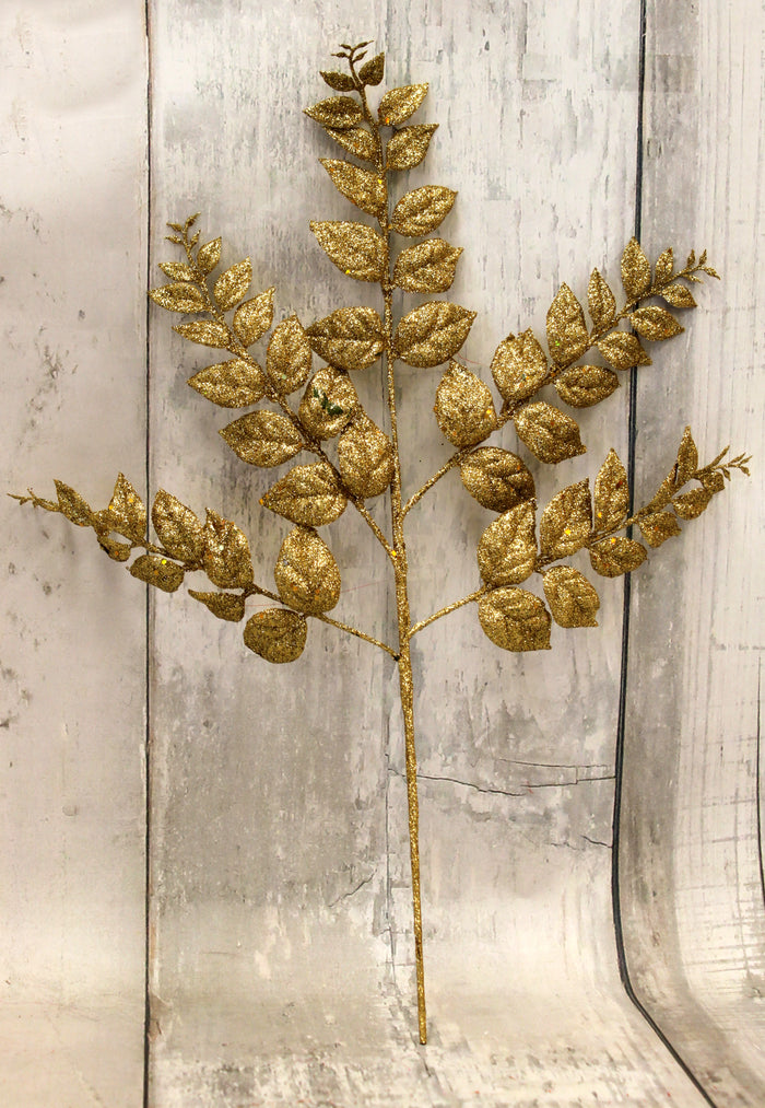 20" Gold Glittered Fern Spray