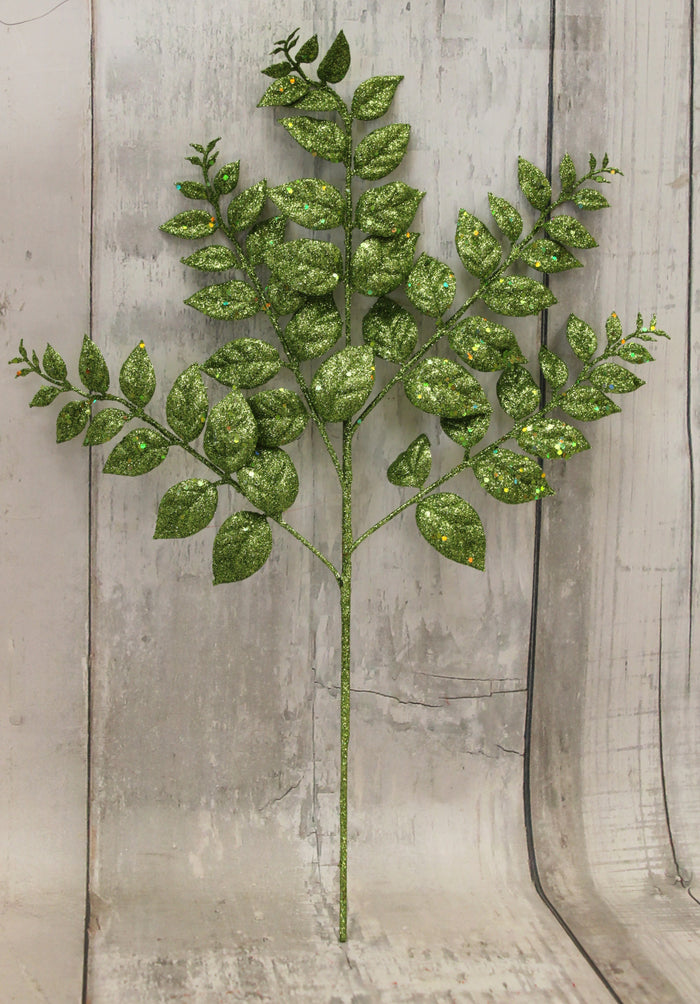20" Lime Green Glittered Fern Spray
