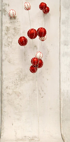 24.5" Red & White Christmas Ball Floral Spray