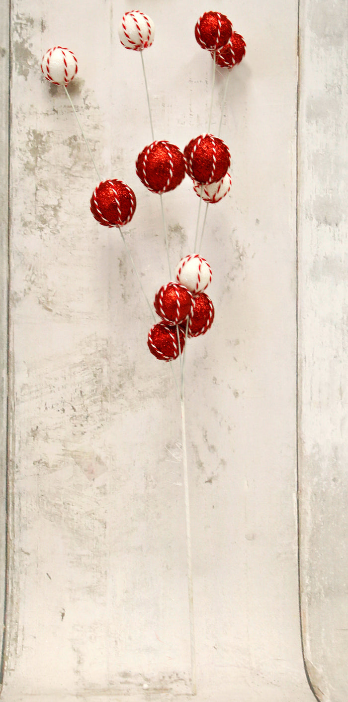24.5" Red & White Christmas Ball Floral Spray