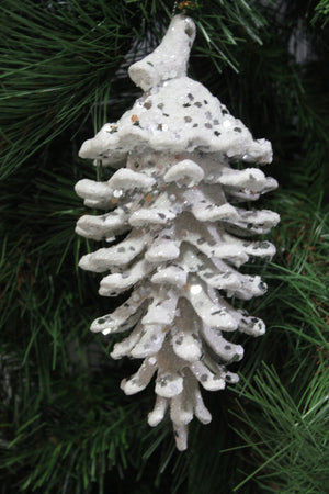6.5" White Sequin Pinecone Ornament