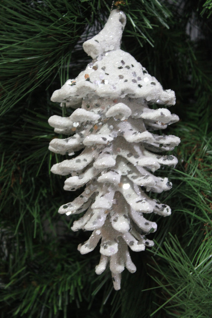 6.5" White Sequin Pinecone Ornament