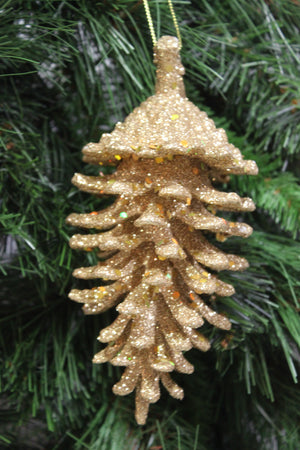 Gold Sequin Pinecone Christmas Ornament