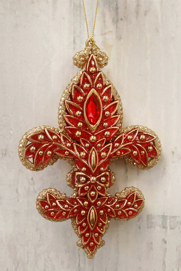 Red & Gold Fleur de Lis Ornament
