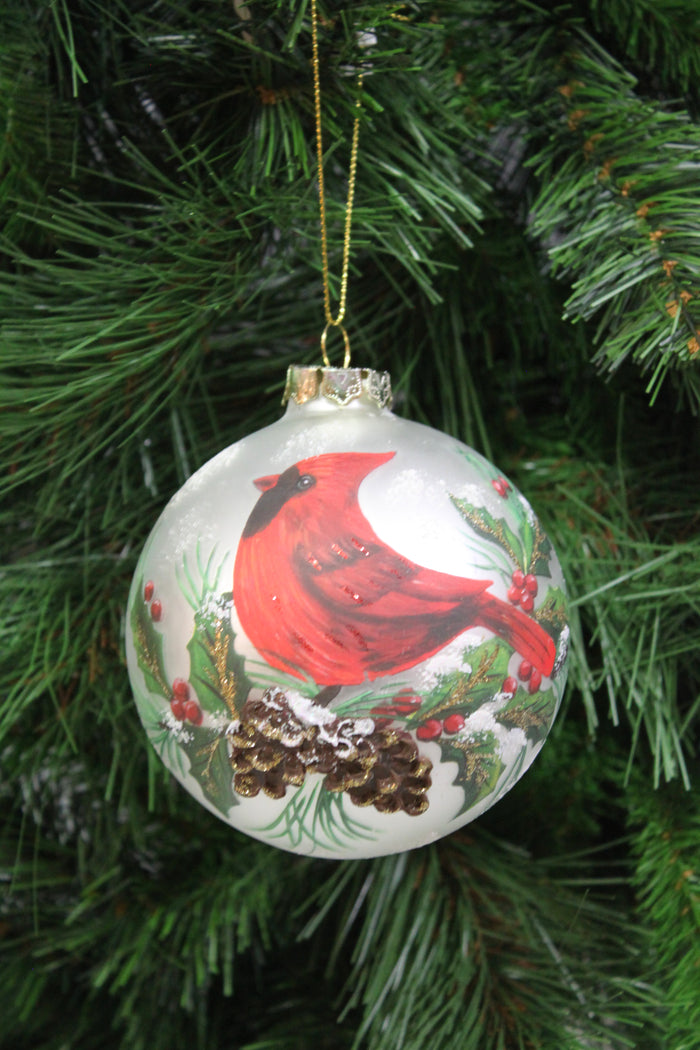 6" Cardinal & Pinecone Glass Ornament