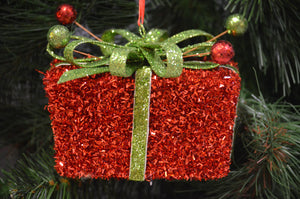 Red Glitter Gift Box Ornament