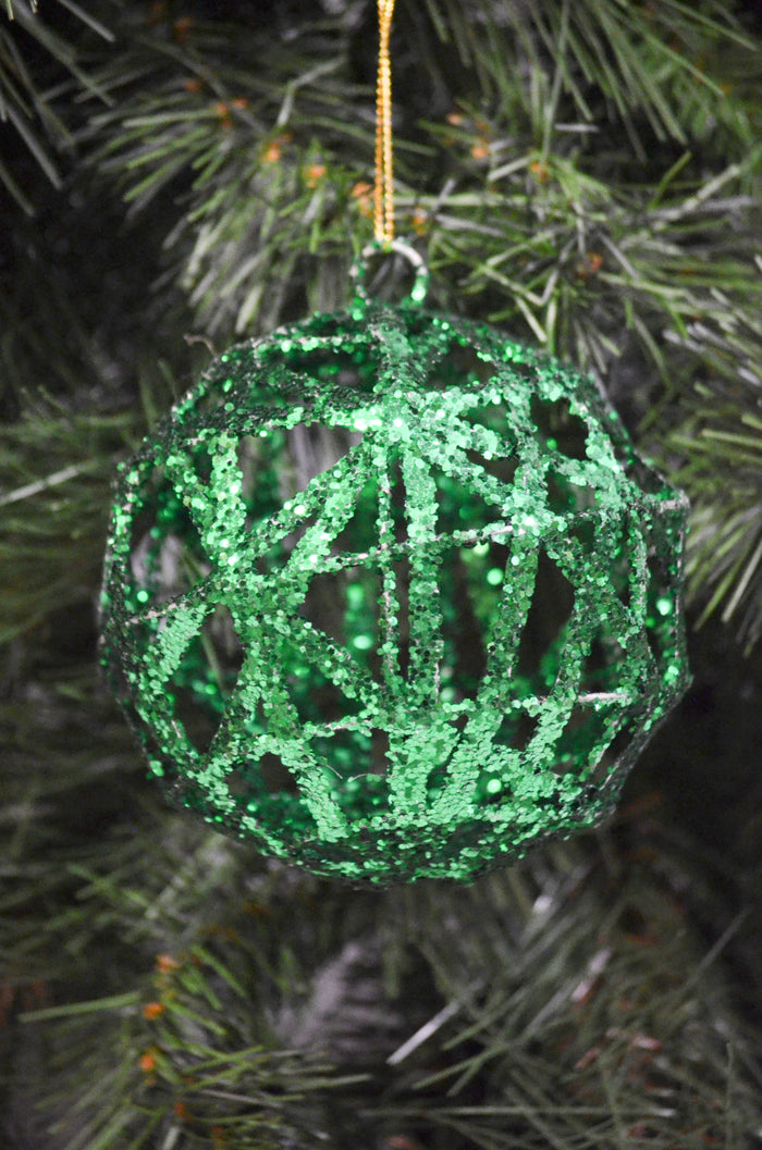 6" Green Glitter Wrapped Ornament