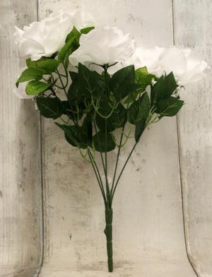 19" Artificial Open Rose Bush - White-Everyday Floral Bushes-Ellis Home & Garden