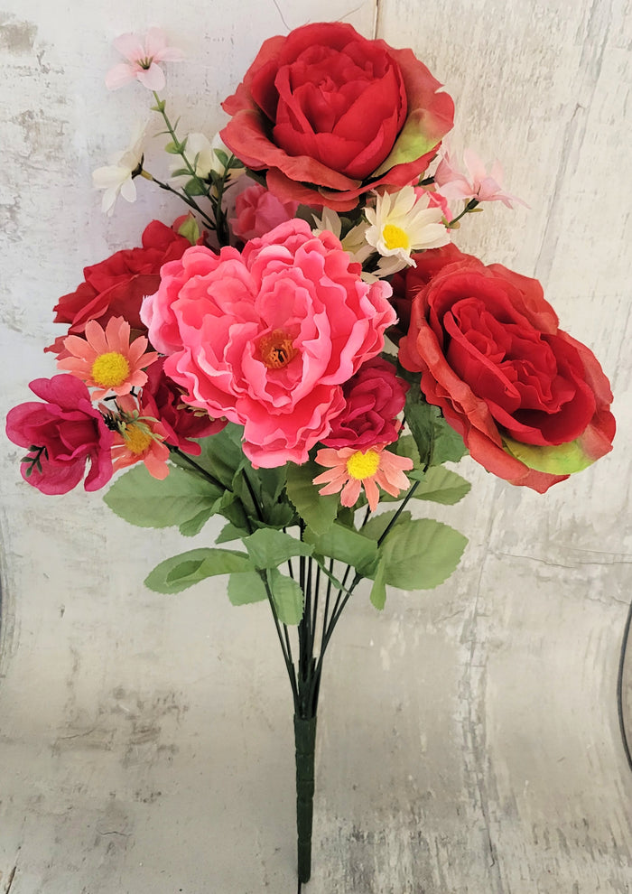 18" Spring Peony & Rose Mix Floral Bush