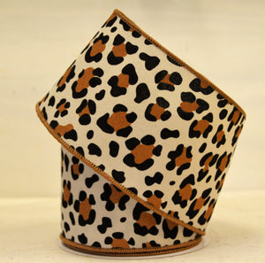 4" Cream Leopard Print Ribbon-Spring Ribbon-Ellis Home & Garden