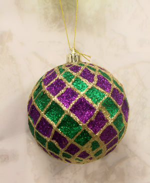 4" Mardi Gras Indented Diamond Ball Ornament-Mardi Gras Decor-Ellis Home & Garden
