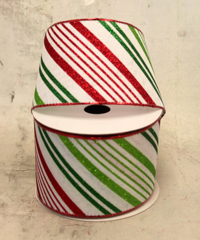 2.5" Red & Green Candy Striped Christmas Ribbon