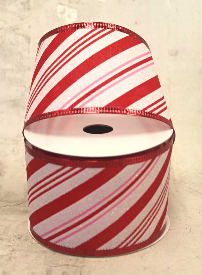 2.5" Red & Pink Candy Striped Christmas Ribbon