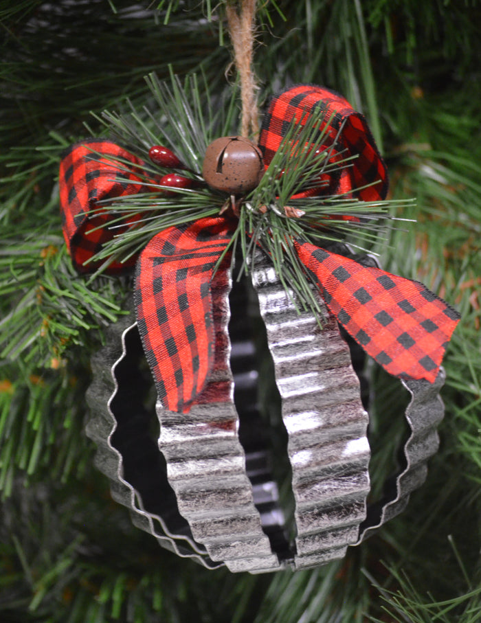 3.5" Tin Hollow Ball Rustic Christmas Ornament - 2 styles