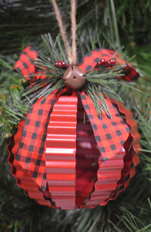 3.5" Tin Hollow Ball Rustic Christmas Ornament - 2 styles